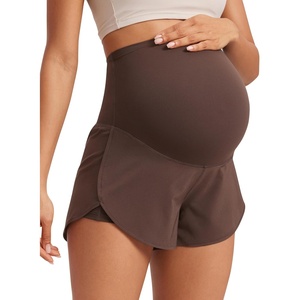 CRZ YOGA Lightweight Maternity Dolphin Workout Shorts 3” – Soft Athletic Running Casual Womens Pregnancy with Liner Pockets(Hot Fudge Brown)