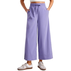 CRZ YOGA Lightweight Wide Leg Cropped Pants for Women 25″ – Casual Travel Work Sweatpants Summer(Dark Lavender Purple)