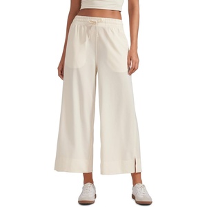 CRZ YOGA Lightweight Wide Leg Cropped Pants for Women 25″ – Casual Travel Work Sweatpants Summer(White Apricot)