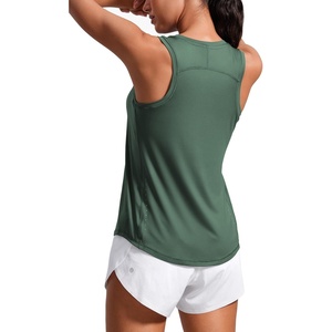 CRZ YOGA Lightweight Workout Tank Tops for Women – Athletic Running Sleeveless Shirts Racerback High Neck T-Shirt(Graphite Green)