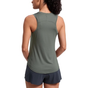 CRZ YOGA Lightweight Workout Tank Tops for Women – Athletic Running Sleeveless Shirts Racerback High Neck T-Shirt(Grey Sage)