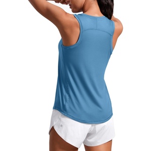 CRZ YOGA Lightweight Workout Tank Tops for Women – Athletic Running Sleeveless Shirts Racerback High Neck T-Shirt(Iron Blue)