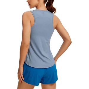 CRZ YOGA Lightweight Workout Tank Tops for Women – Athletic Running Sleeveless Shirts Racerback High Neck T-Shirt(Slate Blue)