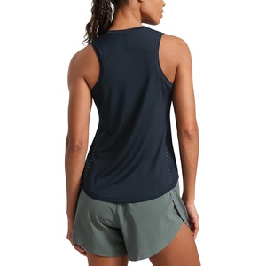 CRZ YOGA Lightweight Workout Tank Tops for Women – Athletic Running Sleeveless Shirts Racerback High Neck T-Shirt(True Navy)