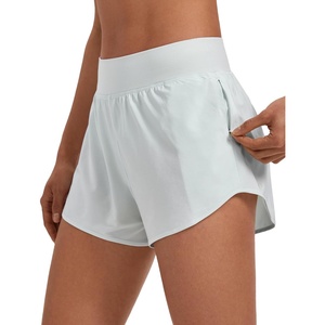 CRZ YOGA Mid Flat Waisted Running Shorts for Women 3″ – Mesh Liner Quick Dry for Workout Sport Athletic with Zipper Pocket(Ocean Air)