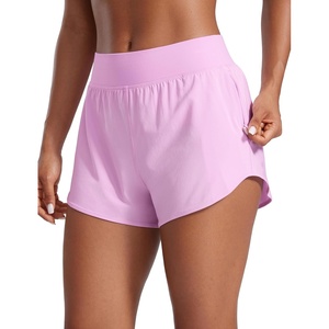 CRZ YOGA Mid Flat Waisted Running Shorts for Women 3″ – Mesh Liner Quick Dry for Workout Sport Athletic with Zipper Pocket(Vita Pink)