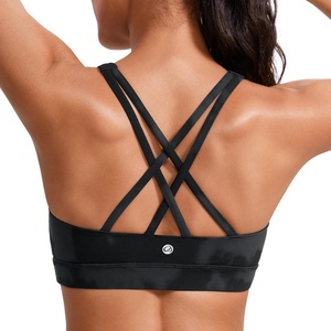 CRZ YOGA Naked Feeling Strappy Padded Sports Bras for Women – Fitness Workout Top Criss Cross Back Yoga Cami(Black Tie Dye Flowers)