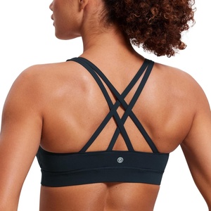 CRZ YOGA Naked Feeling Strappy Padded Sports Bras for Women – Fitness Workout Top Criss Cross Back Yoga Cami(True Navy)