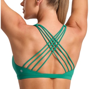 CRZ YOGA Naked Feeling Strappy Sports Bras for Women – Criss Cross Back Wireless Padded Cami Yoga Workout Top(Cascadia Green)