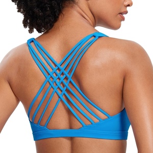 CRZ YOGA Naked Feeling Strappy Sports Bras for Women – Criss Cross Back Wireless Padded Cami Yoga Workout Top(Madagascar Blue)