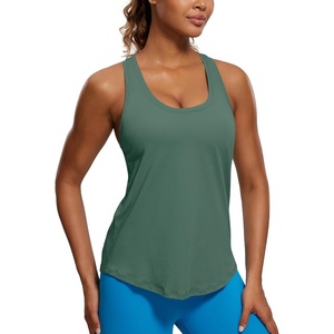 CRZ YOGA Pima Cotton Racerback Tank Tops for Women – Workout Athletic Casual Soft Scoop Neck Sleeveless Shirts(Graphite Green)