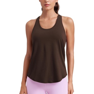 CRZ YOGA Pima Cotton Racerback Tank Tops for Women – Workout Athletic Casual Soft Scoop Neck Sleeveless Shirts(Hot Fudge Brown)