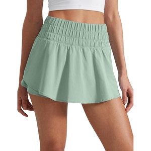 CRZ YOGA Ruffle Skirt Overlay Athletic Shorts for Women – High Waisted Flowy for Workout Running Tennis with Zip Pocket(Green Palm Court)