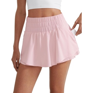 CRZ YOGA Ruffle Skirt Overlay Athletic Shorts for Women – High Waisted Flowy for Workout Running Tennis with Zip Pocket(Strawberry Pink)