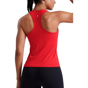 CRZ YOGA Seamless Racerback Tank Tops for Women – Gym Workout Athletic Running Sleeveless Shirts Breathable Scoop Neck(Deep Red)
