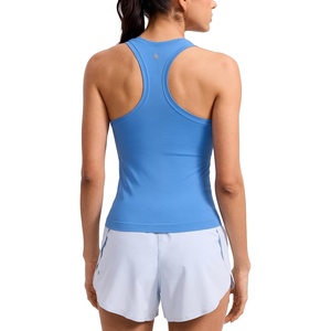 CRZ YOGA Seamless Racerback Tank Tops for Women – Gym Workout Athletic Running Sleeveless Shirts Breathable Scoop Neck(Party Blue)