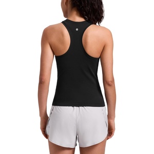 CRZ YOGA Seamless Workout Tank Tops for Women – Athletic Running Gym Sleeveless Shirts Crewneck Racerback Breathable(Black)