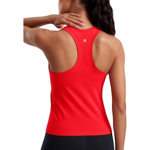 CRZ YOGA Seamless Workout Tank Tops for Women – Athletic Running Gym Sleeveless Shirts Crewneck Racerback Breathable(Deep Red)