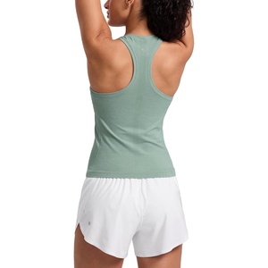 CRZ YOGA Seamless Workout Tank Tops for Women – Athletic Running Gym Sleeveless Shirts Crewneck Racerback Breathable(Green Palm Court Heather)