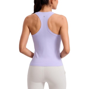 CRZ YOGA Seamless Workout Tank Tops for Women – Athletic Running Gym Sleeveless Shirts Crewneck Racerback Breathable(Lavender Frost)