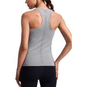 CRZ YOGA Seamless Workout Tank Tops for Women Hip Length – Athletic Running Gym Sleeveless Shirts Racerback Crewneck(Slate Grey Marl)