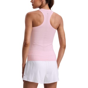 CRZ YOGA Seamless Workout Tank Tops for Women Hip Length – Athletic Running Gym Sleeveless Shirts Racerback Crewneck(Strawberry Pink)