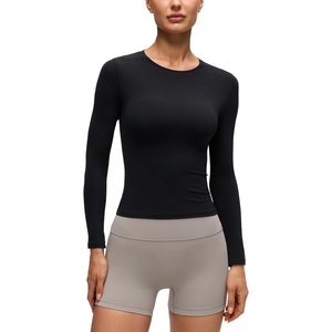 CRZ YOGA Softembrace Crewneck Long Sleeve Shirts for Women – Workout Casual Going Out Tops Soft Fitted Tight Fall T-Shirts(Black)
