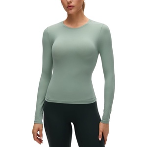 CRZ YOGA Softembrace Crewneck Long Sleeve Shirts for Women – Workout Casual Going Out Tops Soft Fitted Tight Fall T-Shirts(Green Palm Court)