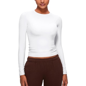 CRZ YOGA Softembrace Crewneck Long Sleeve Shirts for Women – Workout Casual Going Out Tops Soft Fitted Tight Fall T-Shirts(White)