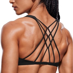 CRZ YOGA Womens Naked Feeling Criss Cross Sports Bra – Strappy Back Padded Medium Support Wireless Gym Cami Workout Yoga(Black)