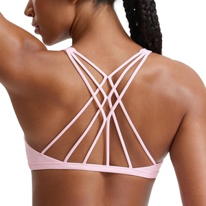CRZ YOGA Womens Naked Feeling Criss Cross Sports Bra – Strappy Back Padded Medium Support Wireless Gym Cami Workout Yoga(Strawberry Pink)