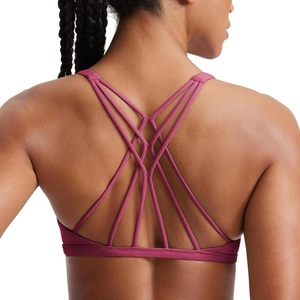 CRZ YOGA Womens Naked Feeling Criss Cross Sports Bra – Strappy Back Padded Medium Support Wireless Gym Cami Workout Yoga(Washed Mauve)