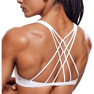 CRZ YOGA Womens Naked Feeling Criss Cross Sports Bra – Strappy Back Padded Medium Support Wireless Gym Cami Workout Yoga(White)