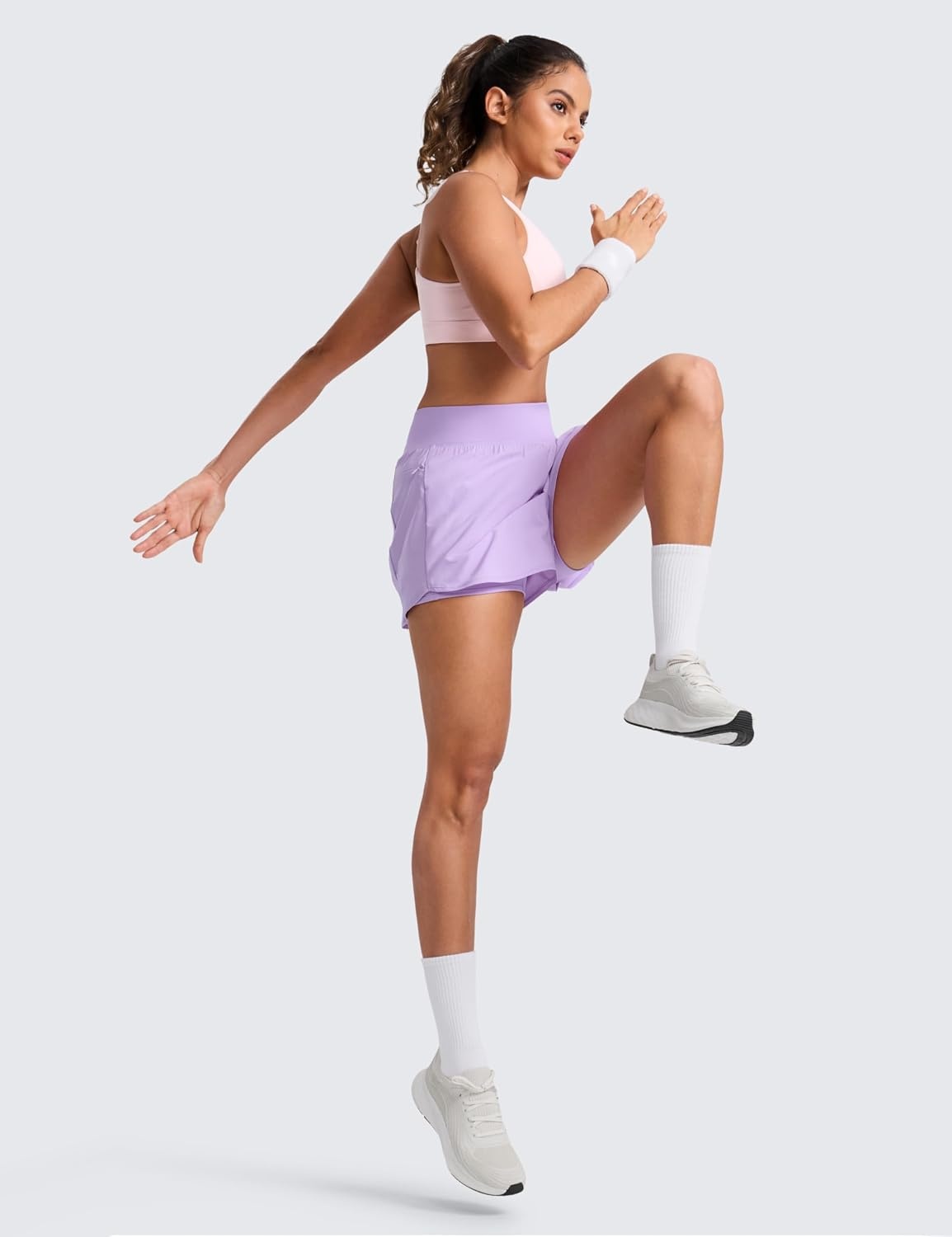 image:imageCRZ YOGA 2 in 1 Double Layer Running Shorts for Women 3 High Waisted for Athletic Tennis Workout with Zip PocketsLilac