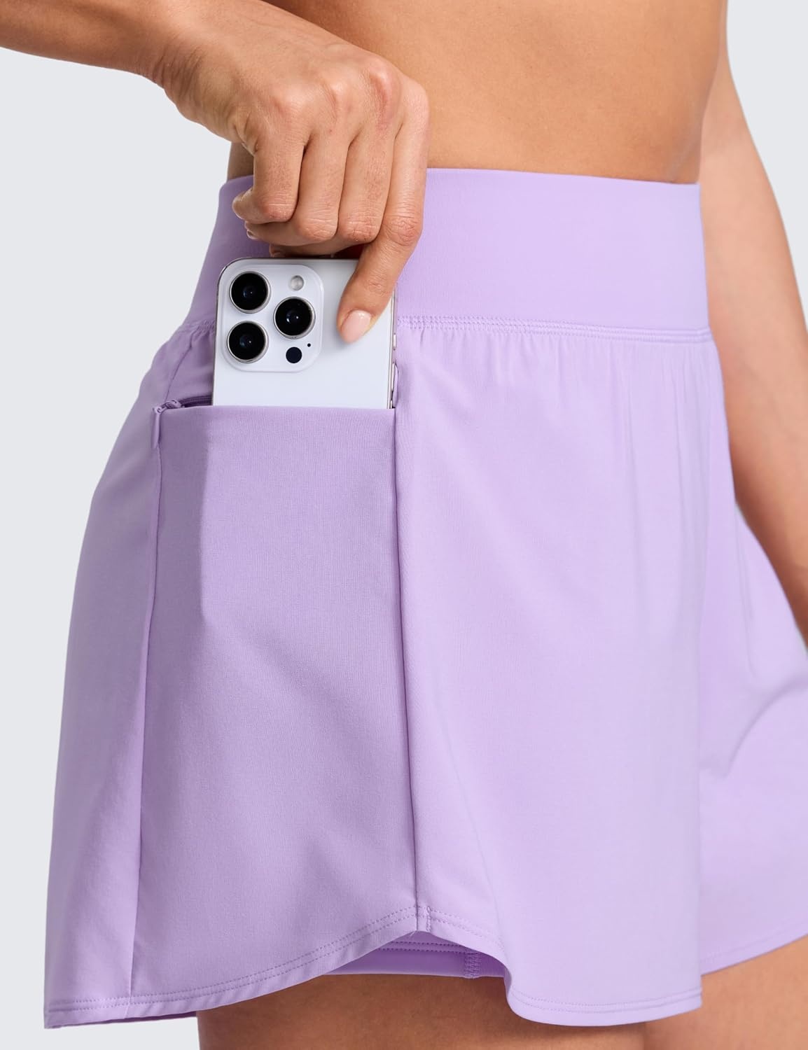 image:imageCRZ YOGA 2 in 1 Double Layer Running Shorts for Women 3 High Waisted for Athletic Tennis Workout with Zip PocketsLilac