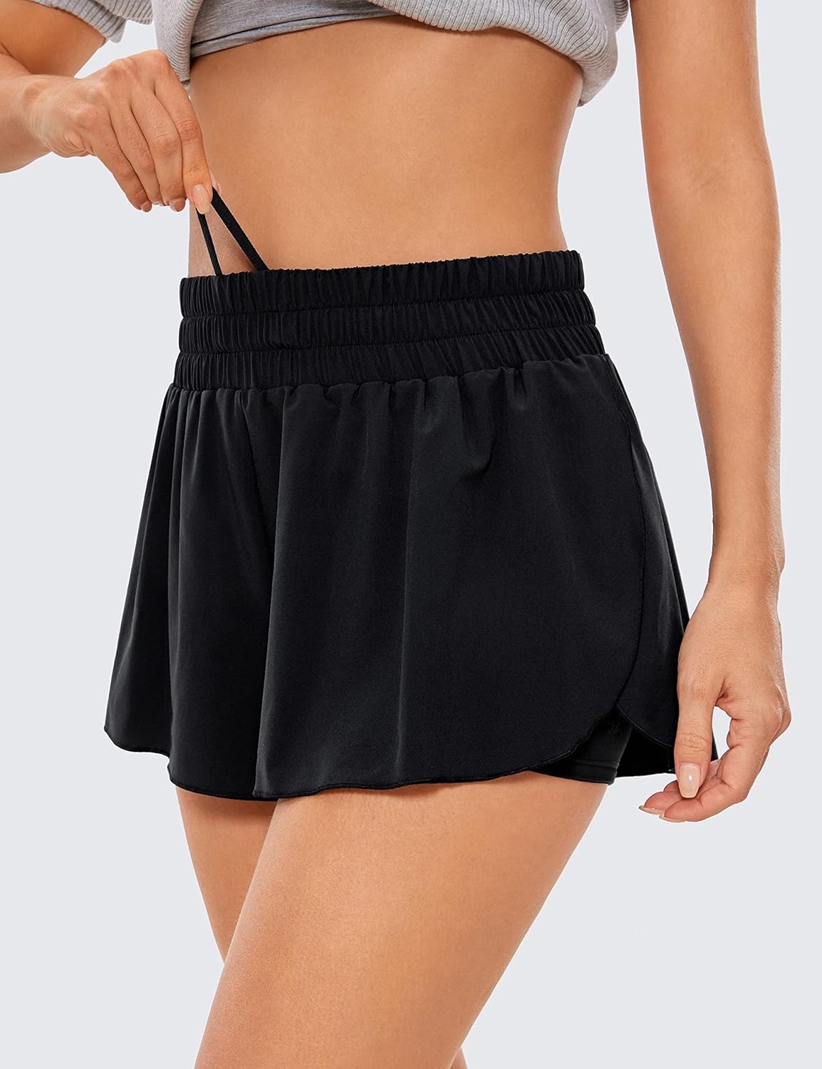 image:imageCRZ YOGA 2 in 1 Split Flowy Running Shorts for Women 3 High Waisted Quick Dry Skirts for Tennis Workout Athletic LoungeBlack