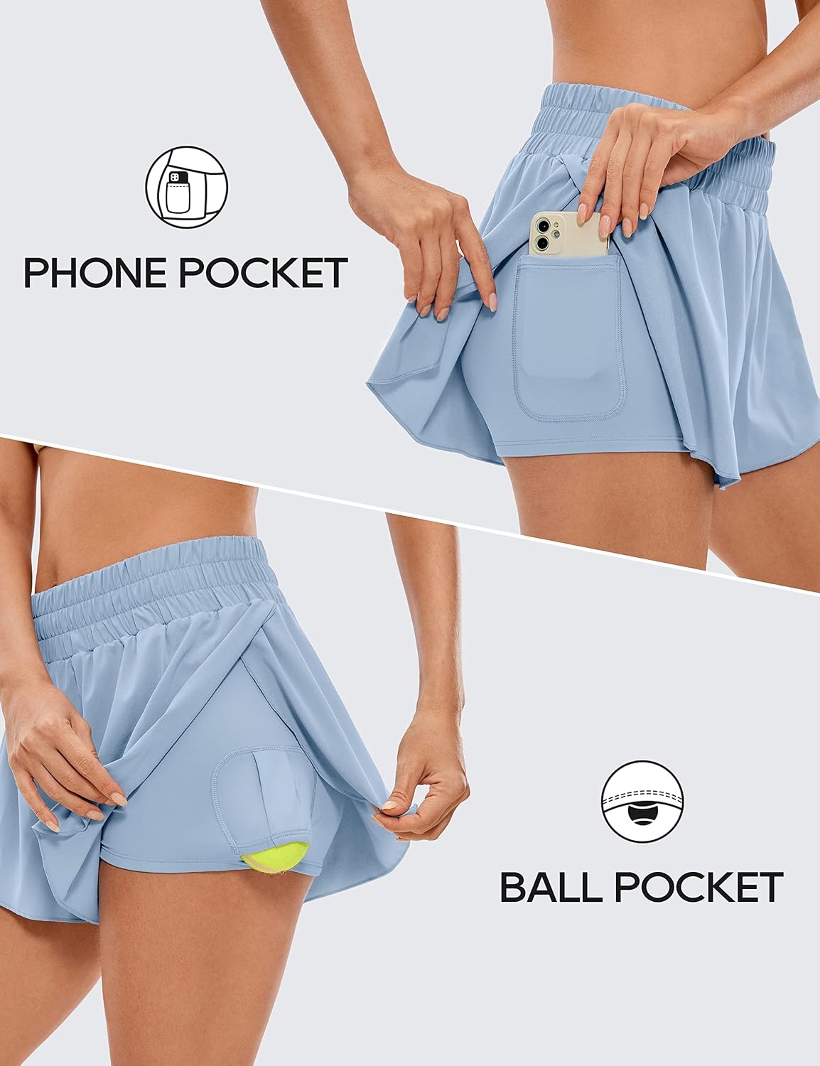 image:imageCRZ YOGA 2 in 1 Split Flowy Running Shorts for Women 3 High Waisted Quick Dry Skirts for Tennis Workout Athletic LoungeThe Breeze Blue