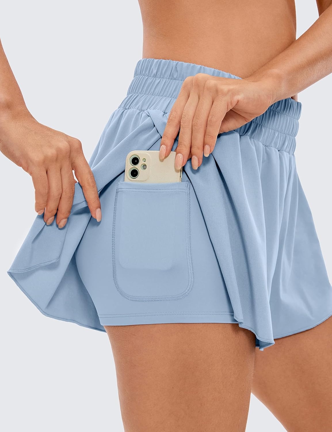 image:imageCRZ YOGA 2 in 1 Split Flowy Running Shorts for Women 3 High Waisted Quick Dry Skirts for Tennis Workout Athletic LoungeThe Breeze Blue