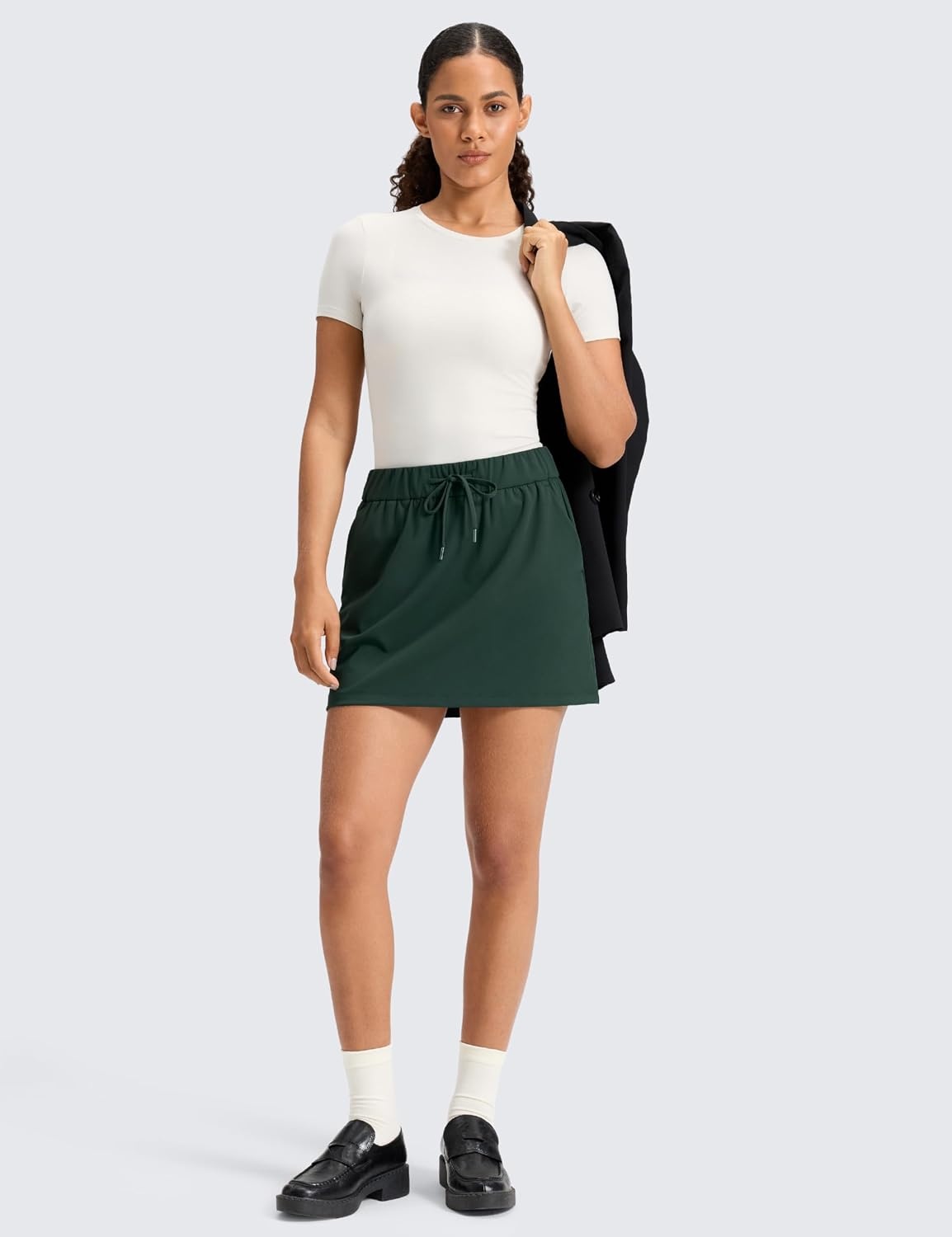 image:imageCRZ YOGA 4Way Stretch A Line Skirts for Women High Waitsted Mini Lined Tennis Work Drawstring Skort with PocketsLegend Green