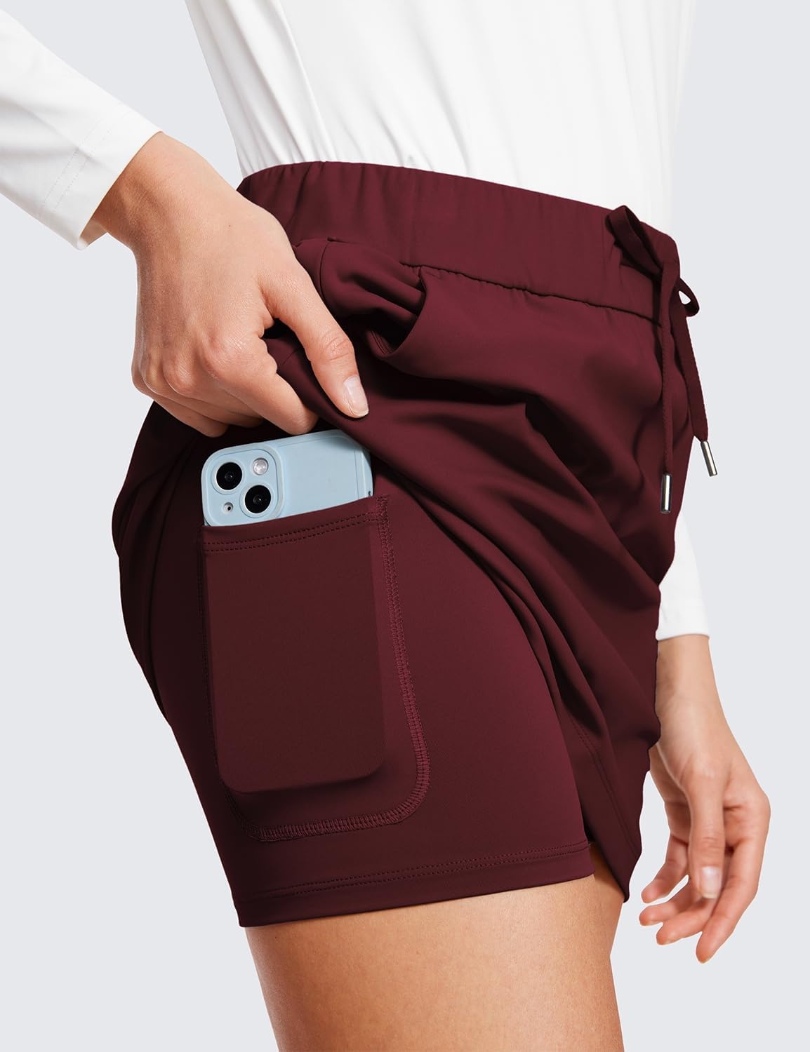 image:imageCRZ YOGA 4Way Stretch A Line Skirts for Women High Waitsted Mini Lined Tennis Work Drawstring Skort with PocketsNoctilucence Red