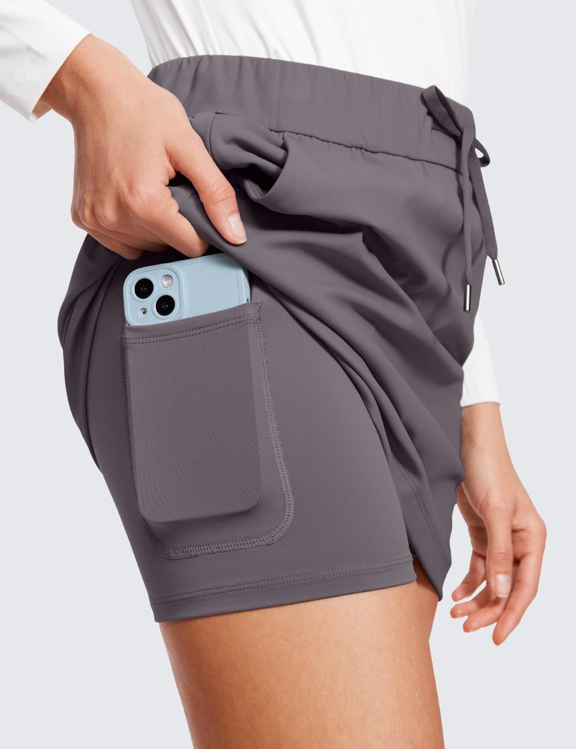image:imageCRZ YOGA 4Way Stretch A Line Skirts for Women High Waitsted Mini Lined Tennis Work Drawstring Skort with PocketsTornado Grey