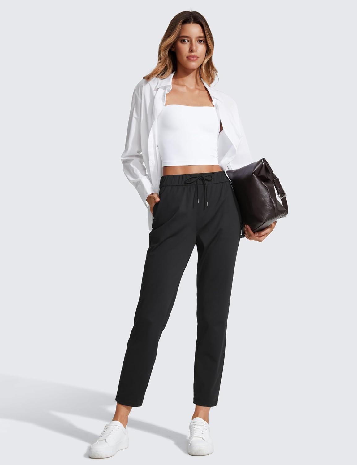 image:imageCRZ YOGA 4Way Stretch Ankle Golf Pants for Women 27 Casual Dress Work 78 Sweatpants with PocketsBlack