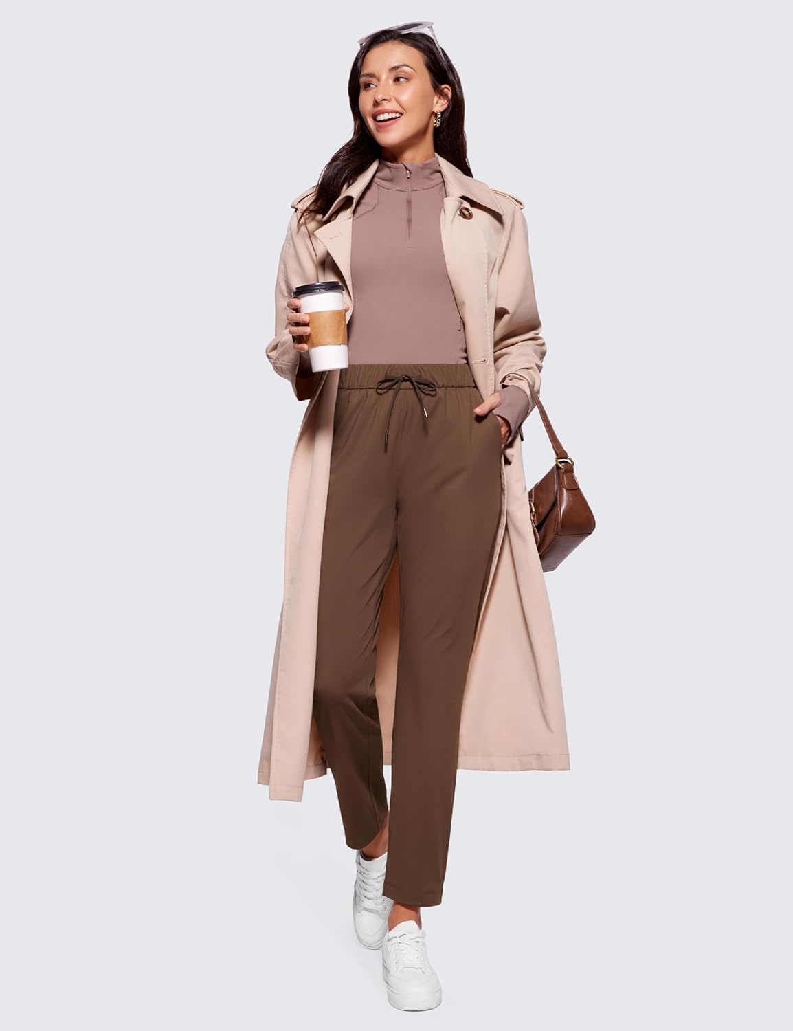 image:imageCRZ YOGA 4Way Stretch Ankle Golf Pants for Women 27 Casual Dress Work 78 Sweatpants with PocketsCoffee Brown