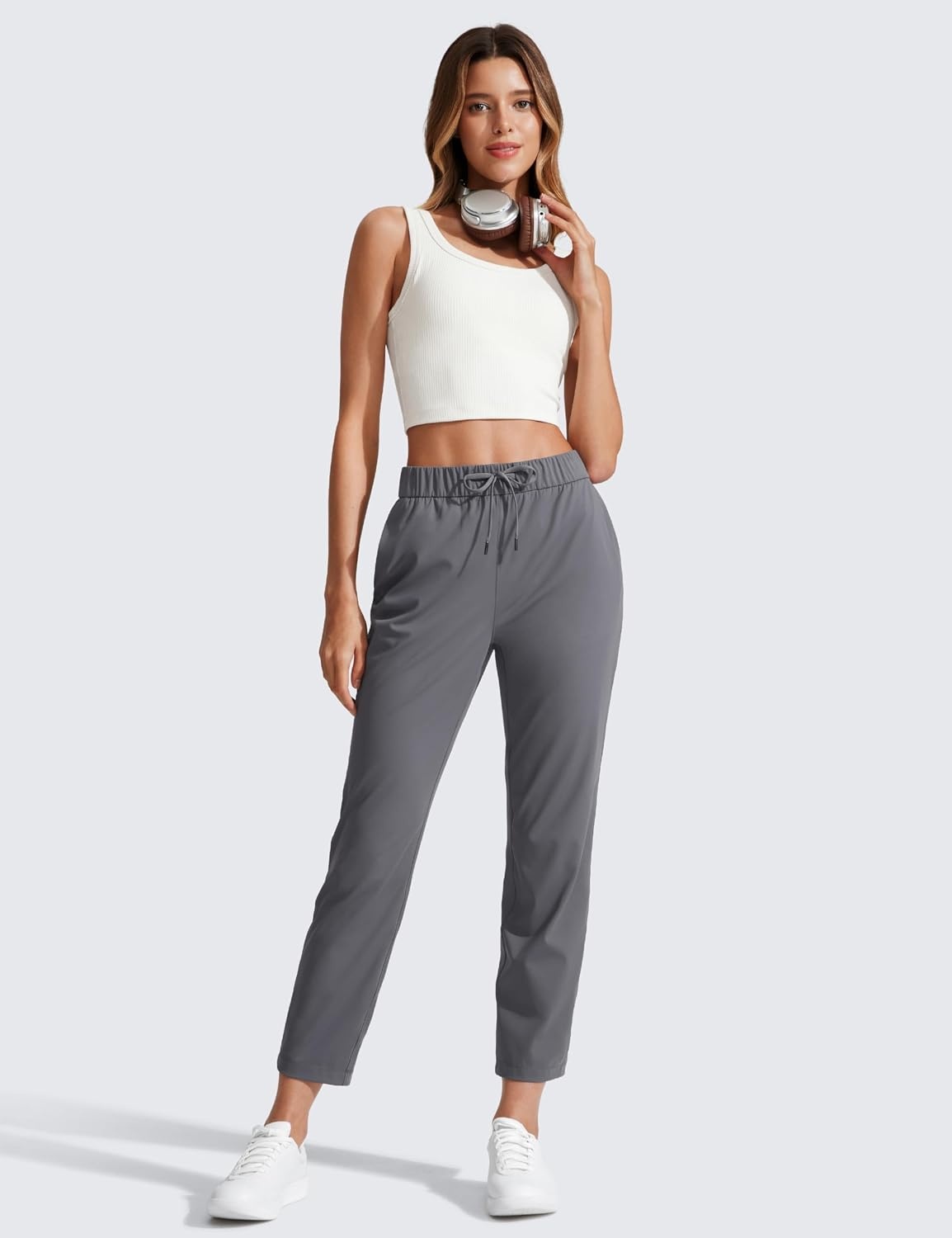 image:imageCRZ YOGA 4Way Stretch Ankle Golf Pants for Women 27 Casual Dress Work 78 Sweatpants with PocketsDark Carbon