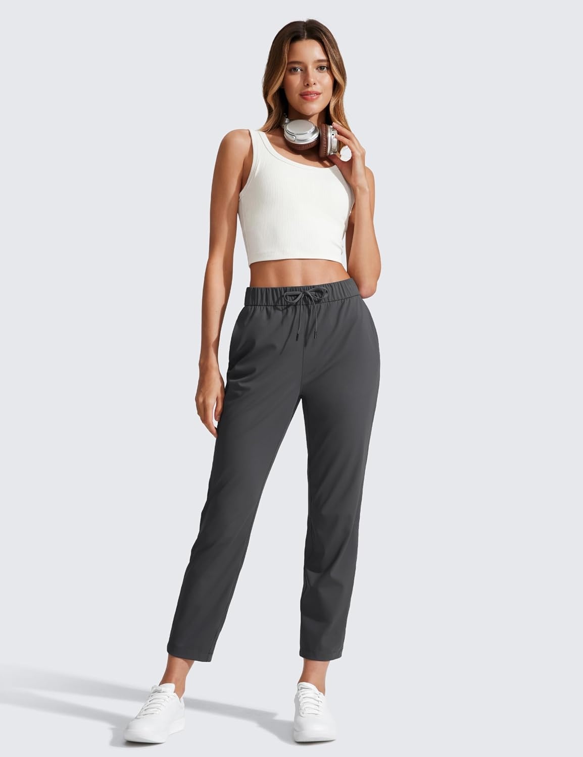 image:imageCRZ YOGA 4Way Stretch Ankle Golf Pants for Women 27 Casual Dress Work 78 Sweatpants with PocketsInk Gray