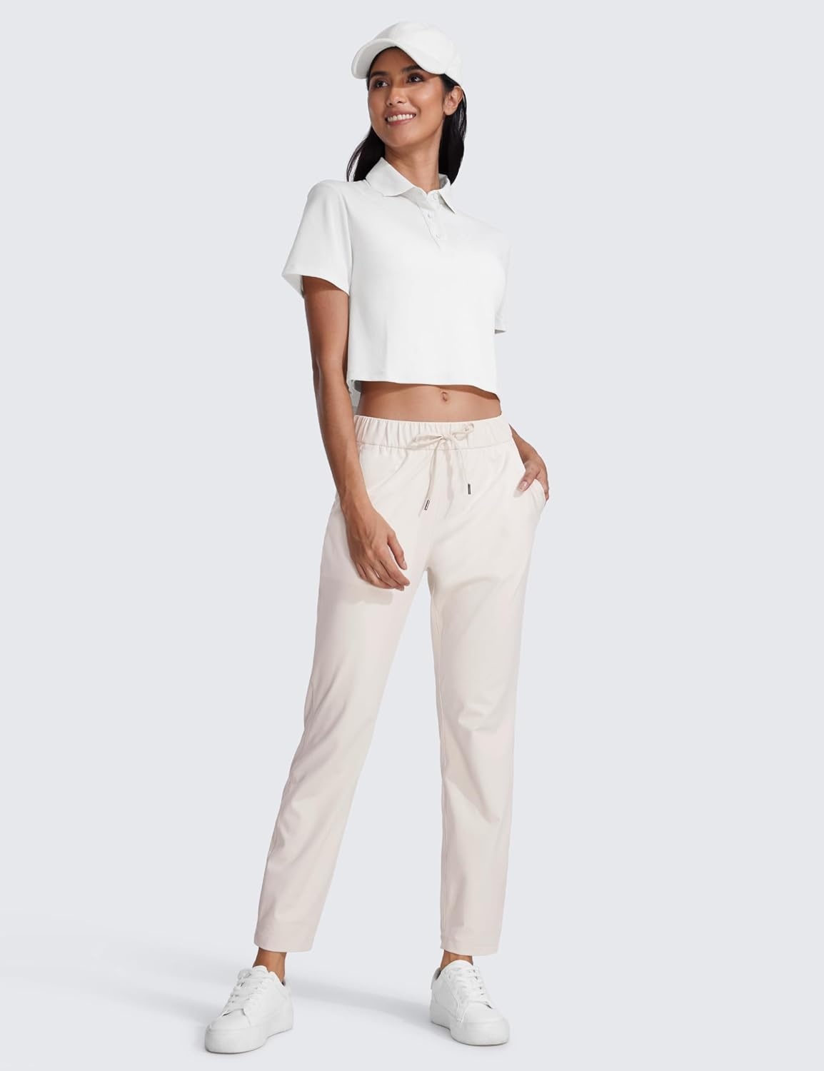 image:imageCRZ YOGA 4Way Stretch Ankle Golf Pants for Women 27 Casual Dress Work 78 Sweatpants with PocketsMilky White Bone