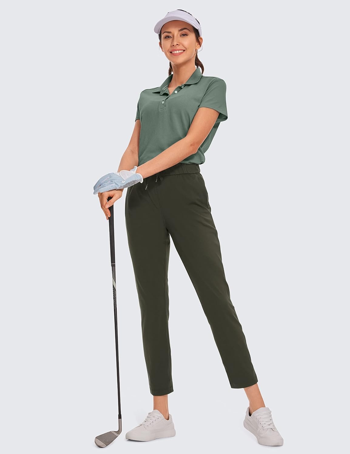image:imageCRZ YOGA 4Way Stretch Ankle Golf Pants for Women 27 Casual Dress Work 78 Sweatpants with PocketsOlive Green