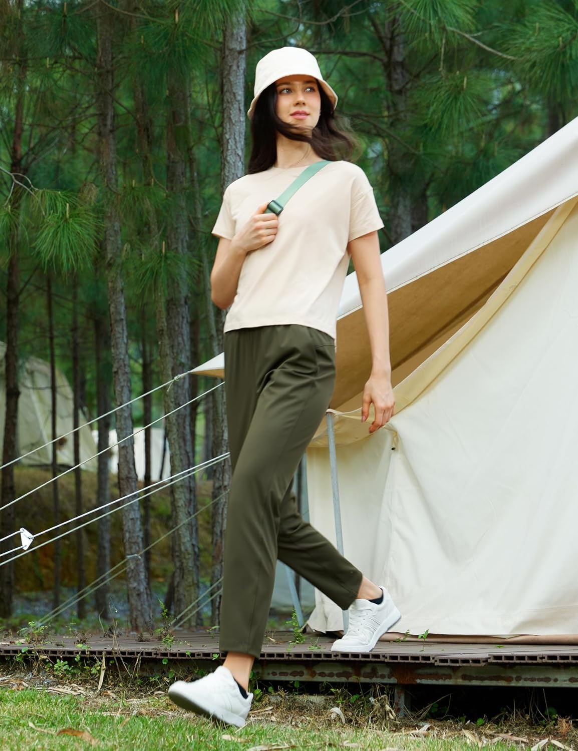 image:imageCRZ YOGA 4Way Stretch Ankle Golf Pants for Women 27 Casual Dress Work 78 Sweatpants with PocketsOlive Green