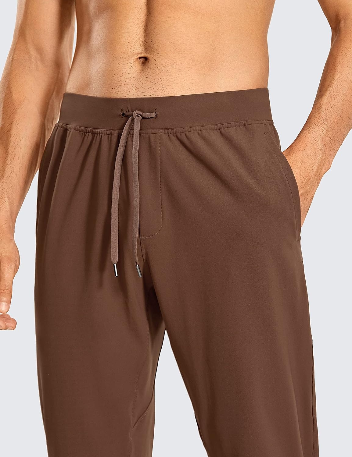 image:imageCRZ YOGA 4Way Stretch Athletic Pants for Men 30 Workout Lounge Casual Work Jogger with Zip PocketDark Brown