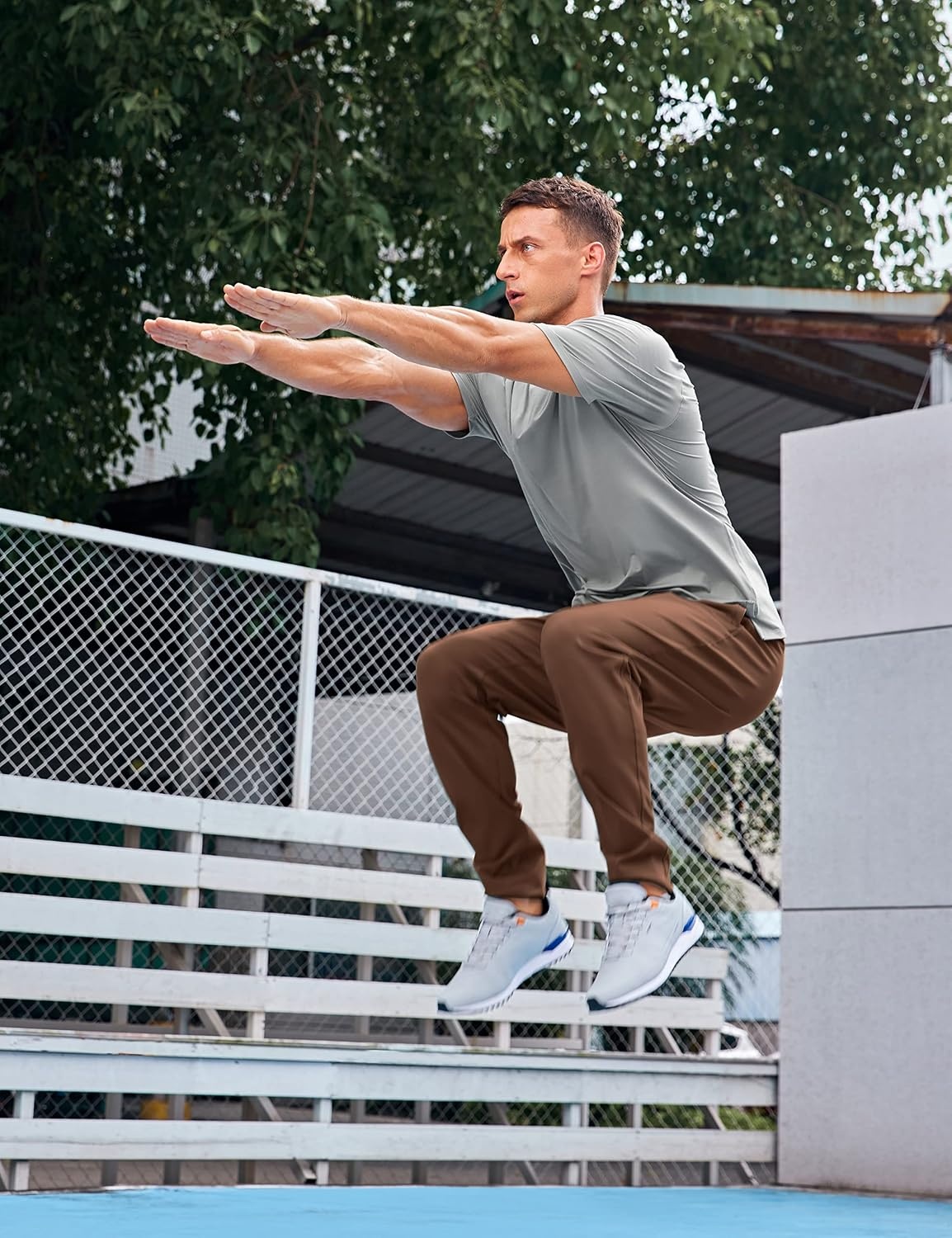 image:imageCRZ YOGA 4Way Stretch Athletic Pants for Men 30 Workout Lounge Casual Work Jogger with Zip PocketDark Brown